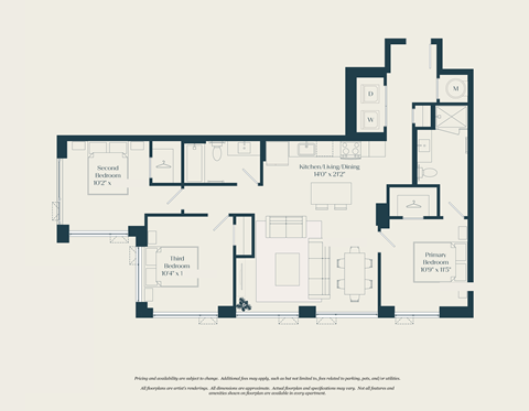 Floor plan for 3 beds, 2 baths, 1151 sqft